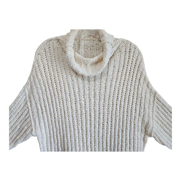 FREE PEOPLE We The Free XS Oversized Sweater Cream Cable Knit Wide Cuff 46" - Picture 2 of 10
